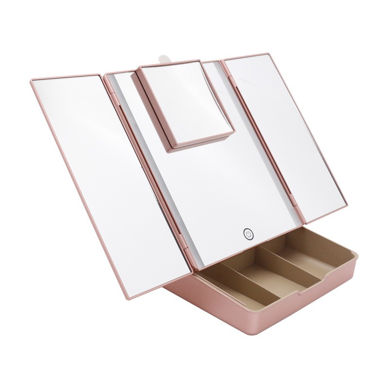TM255J Trifold 1X 3X 7X Magnifying Vanity Table Lighted Mirror with storage box